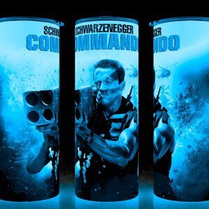 Glow in the Dark Commando 80s Schwarzenegger Movie Cup Mug Tumbler